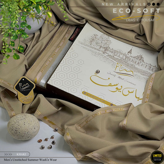 " ECO-SOFT " Summer wash & wear suit by  Libas-e-Yousaf. D-khaki
