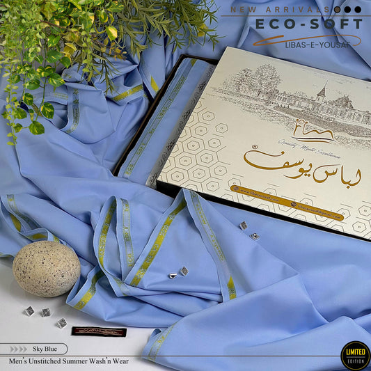 " ECO-SOFT " Summer wash & wear suit by  Libas-e-Yousaf. D-Sky blue