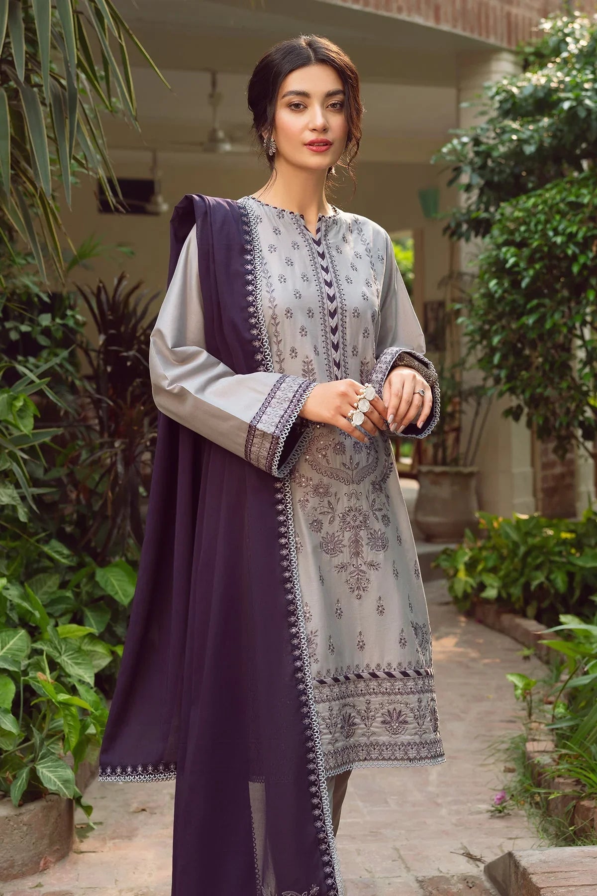 JAZMIN - 3PC LAWN EMBROIDERED SHIRT WITH CHIFFON EMBROIDERED DUPATTA AND TROUSER JZ-01