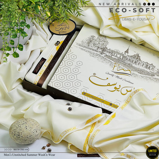 " ECO-SOFT " Summer wash & wear suit by  Libas-e-Yousaf. D-Rich Cream