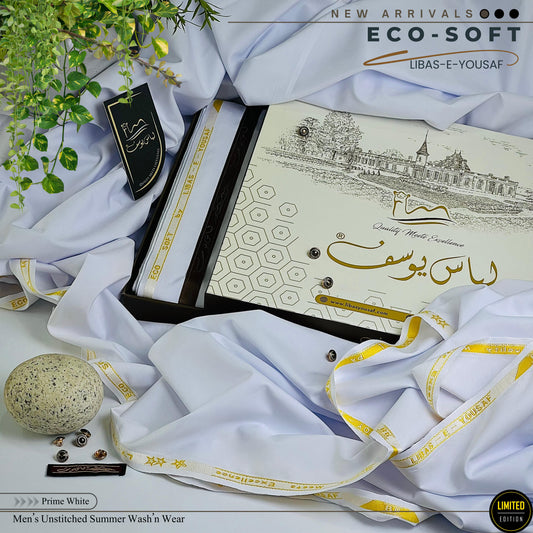 " ECO-SOFT " Summer wash & wear suit by  Libas-e-Yousaf. D-Prime white