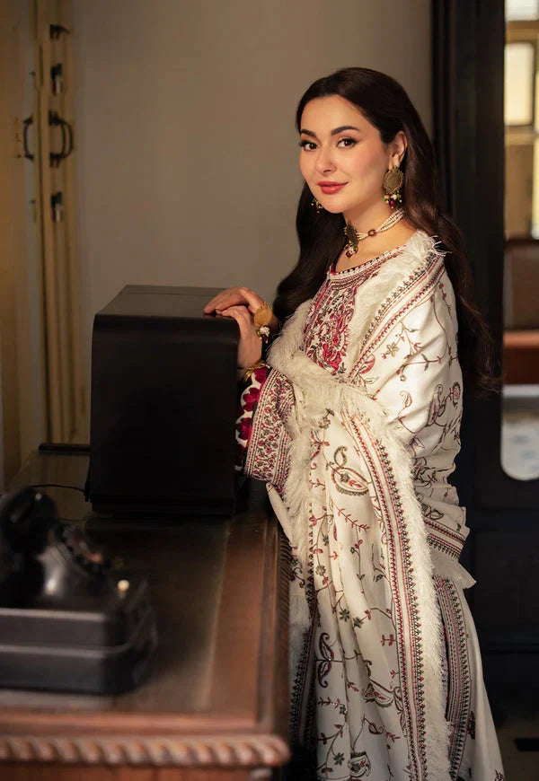 Asim Jofa - Winter 3PC Dhanak Embroidered Suit With Embroidered Shawl