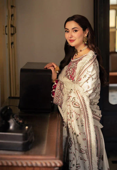 Asim Jofa - Winter 3PC Dhanak Embroidered Suit With Embroidered Shawl