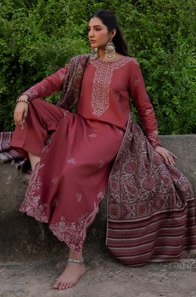 IZEL - Winter 3PC Unstitched  Dhanak Embroidered With Printed Shawl