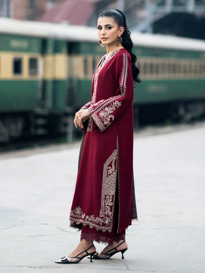 IZEL-3PC DHANAK EMBROIDERED SHIRT WITH PRINTED SHAWL AND TROUSER