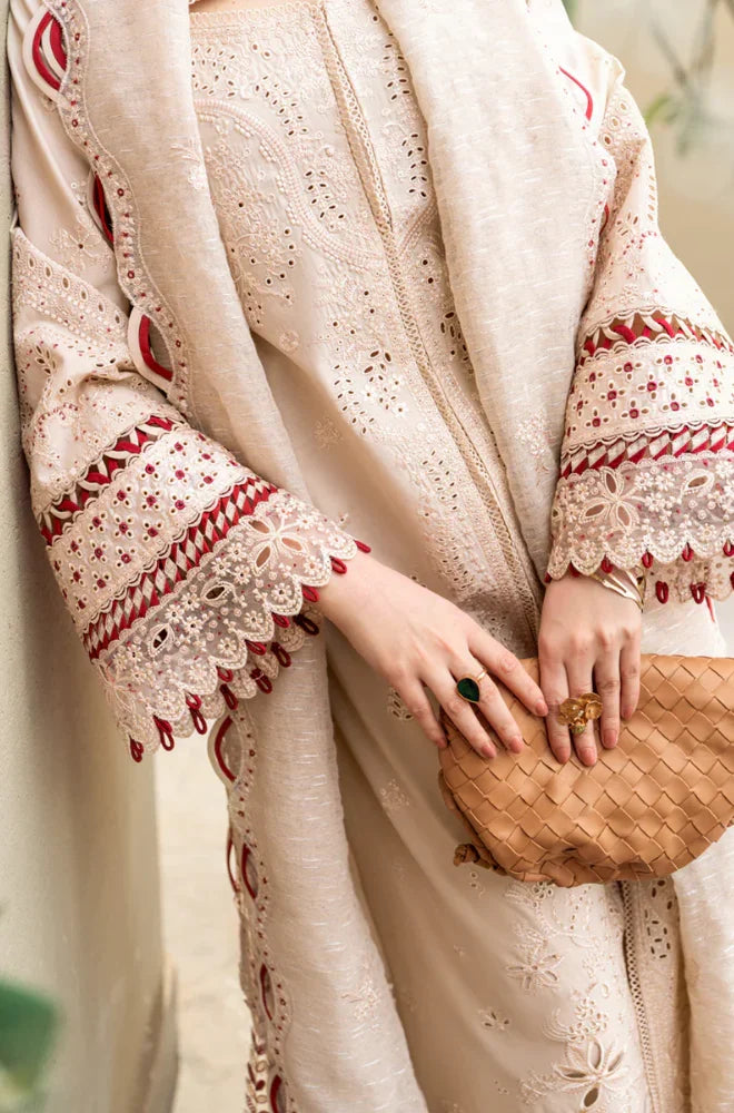 QALAMKAR - 3PC LAWN EMBROIDERED SHIRT WITH KHADI NET EMBROIDERED DUPATTA