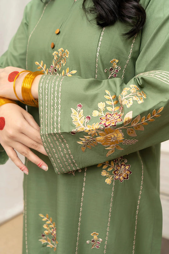 3 Piece Unstitched Heavy Embroidered Dhanak Suit with Printed Woolen Shawl