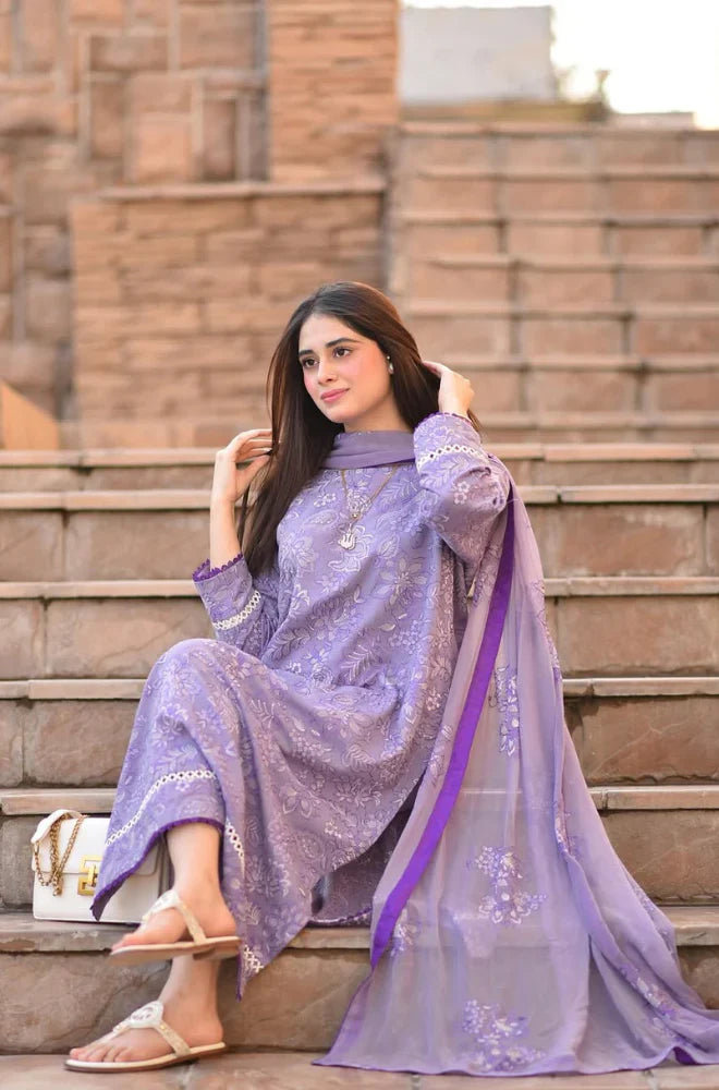 Breezze- Winter 3PC Dhannak Embroidered Suit