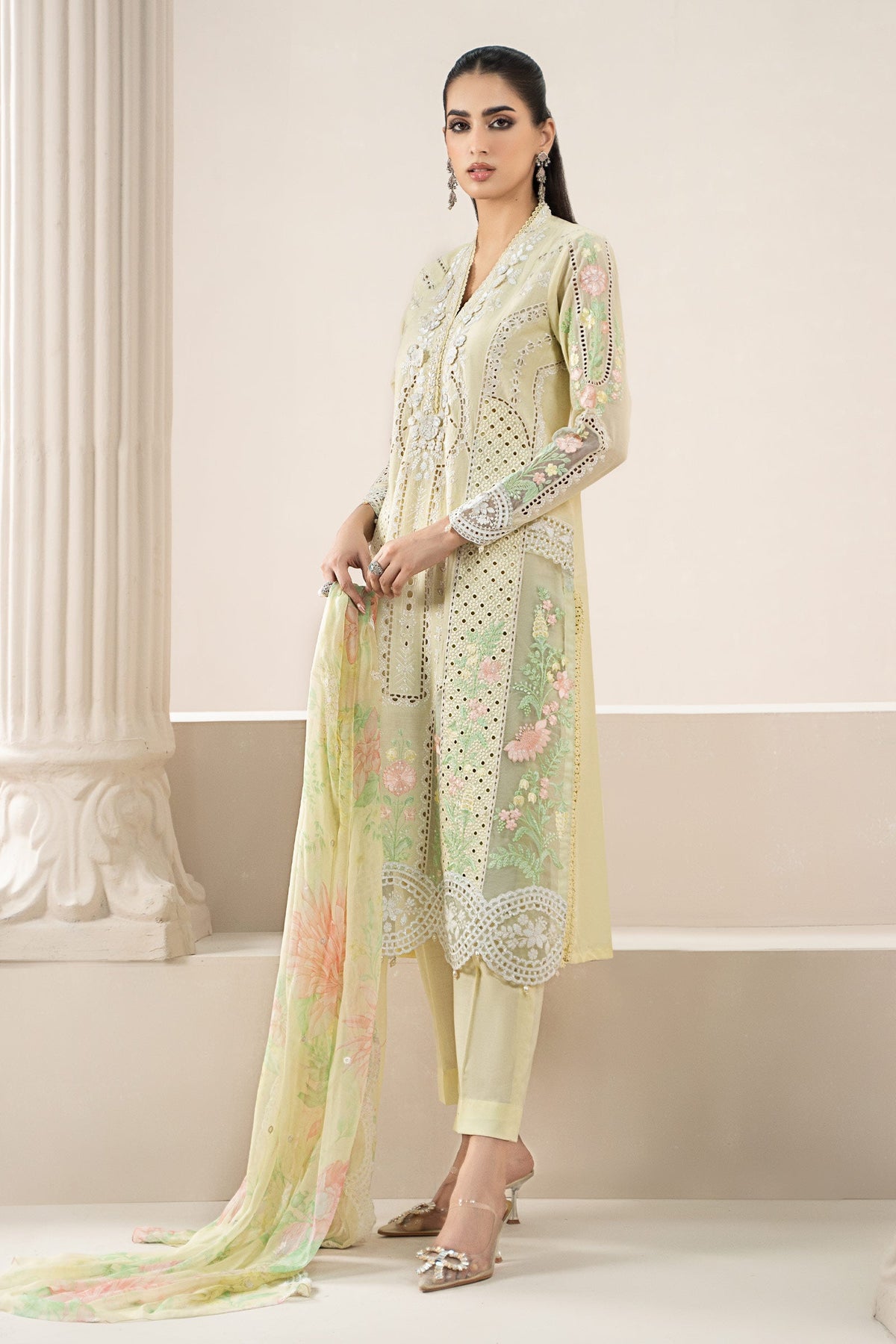 Maria B 3Piece Embroidered Dhank Suit | ELS-25-04