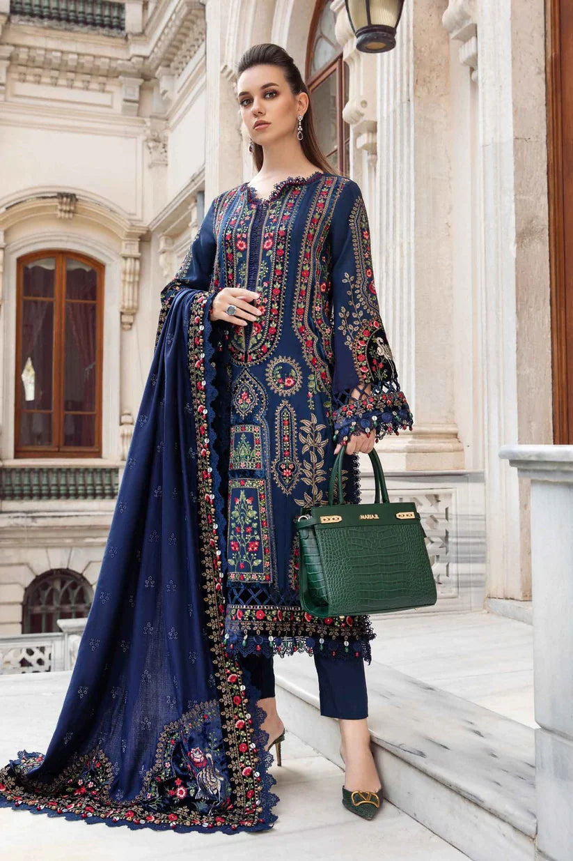 3 Piece - Unstitched Dhanak Stuff Full Embroidered Suit With Full Embroidered Shawl With Extra Patches