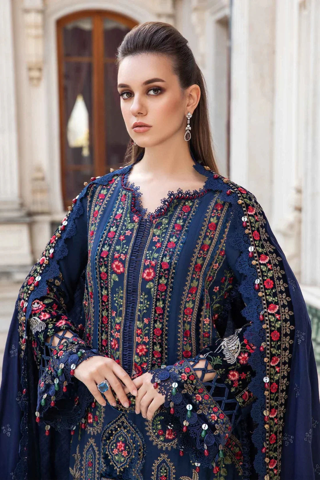 3 Piece - Unstitched Dhanak Stuff Full Embroidered Suit With Full Embroidered Shawl With Extra Patches