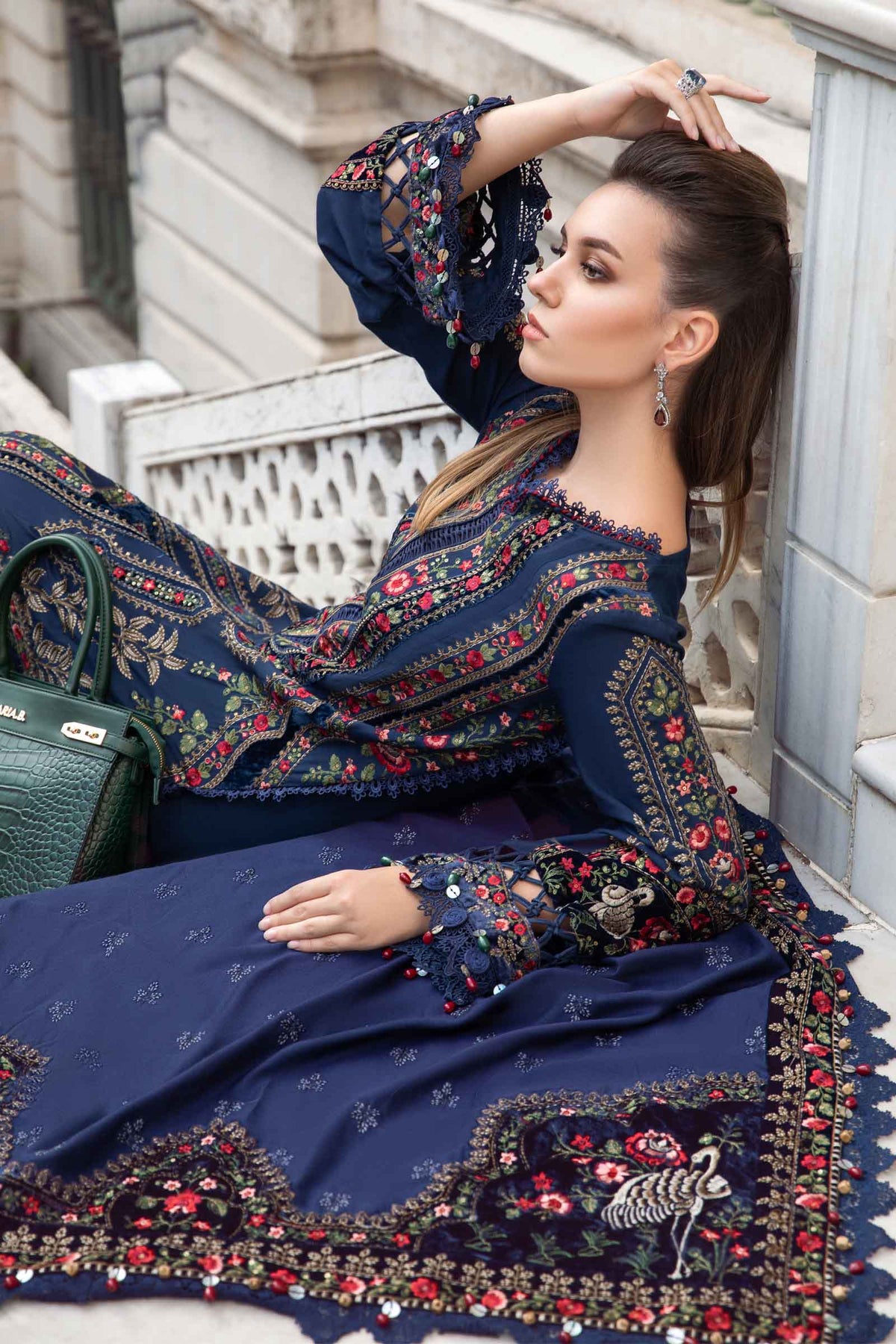 3 Piece - Unstitched Dhanak Stuff Full Embroidered Suit With Full Embroidered Shawl With Extra Patches