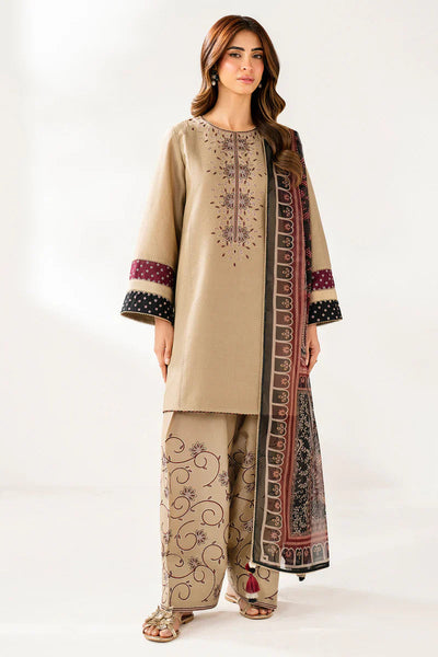 Jazmin - Winter 3PC Unstitched  Dhanak Embroidered Suit With Printed Shawl