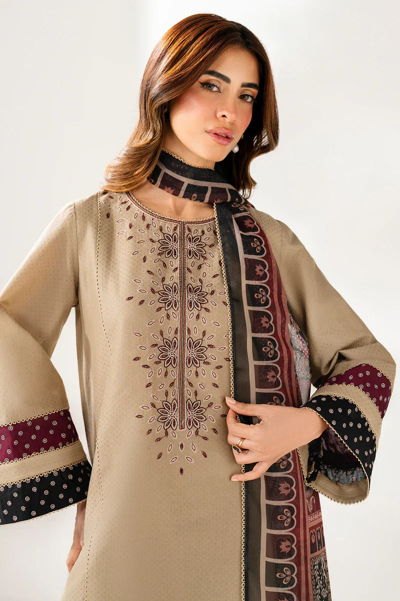 Jazmin - Winter 3PC Unstitched  Dhanak Embroidered Suit With Printed Shawl