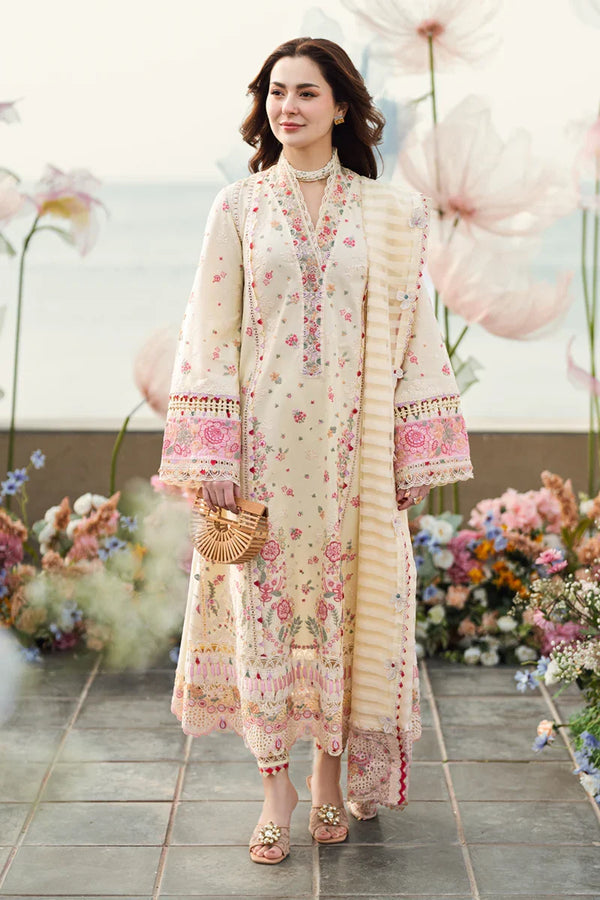 Qalamkaar - Unstitched 3PC Lawn Embroidered Shirt with Embroidered Khadi Net Dupatta