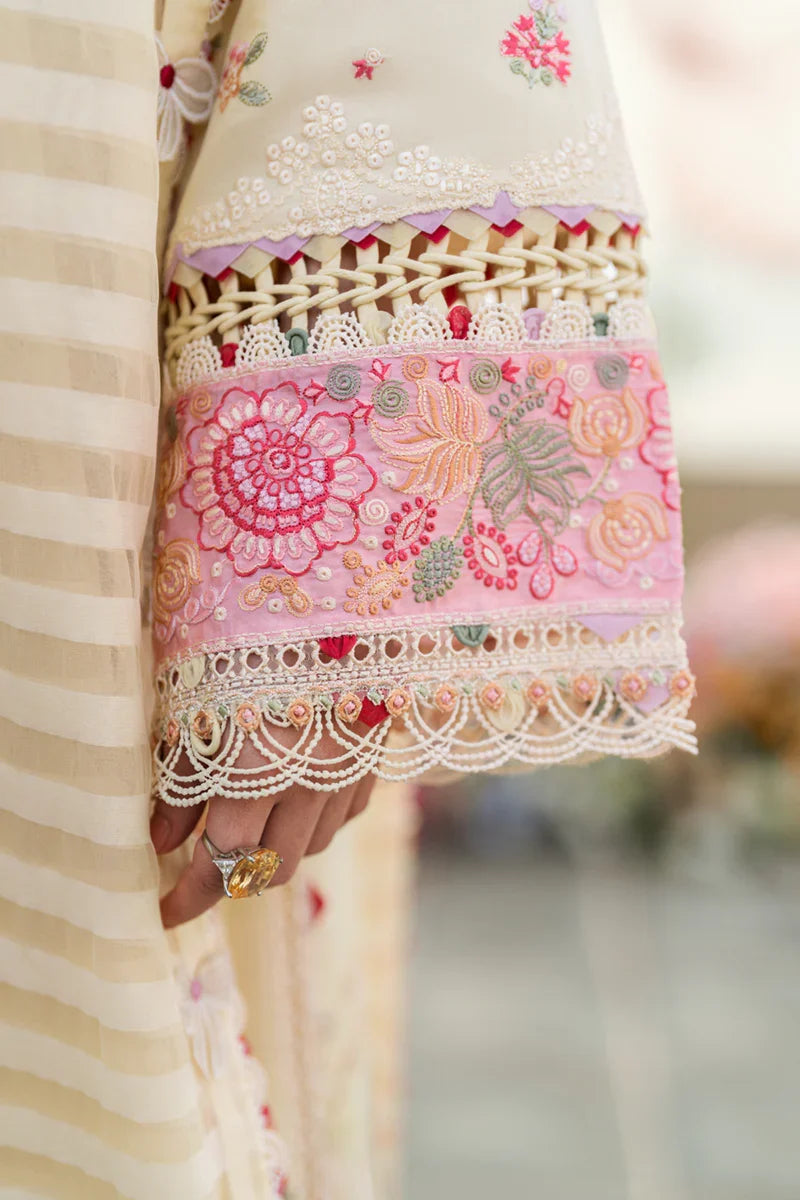 Qalamkaar - Unstitched 3PC Lawn Embroidered Shirt with Embroidered Khadi Net Dupatta