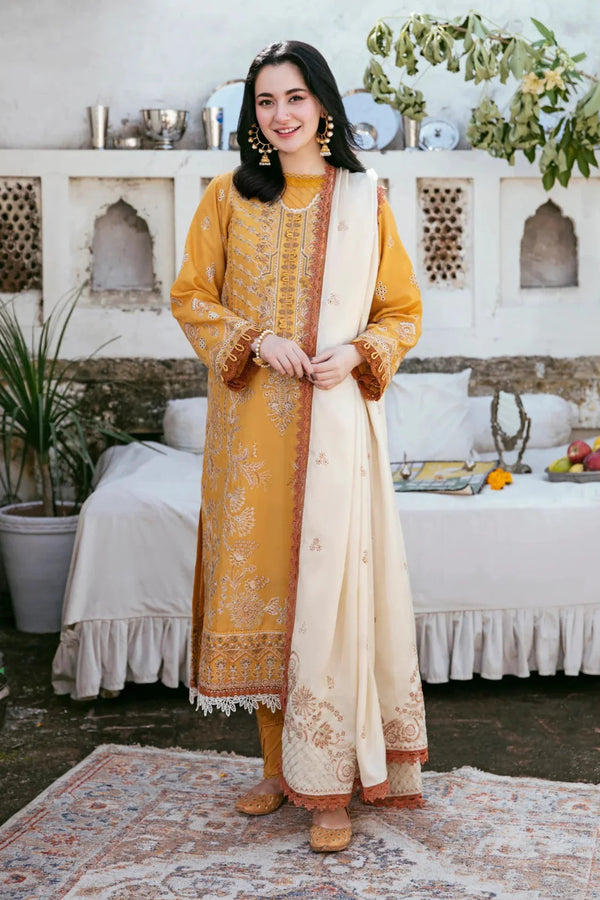FLORENT-3PC DHANAK EMBROIDERED SHIRT WITH DHANAK EMBROIDERED SHAWL AND TROUSER