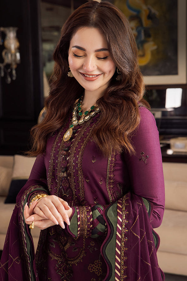 ASIM JOFA-3PC DHANAK EMBROIDERED SHIRT WITH DHANAK EMBROIDERED SHAWL & DHANAK TOUSER