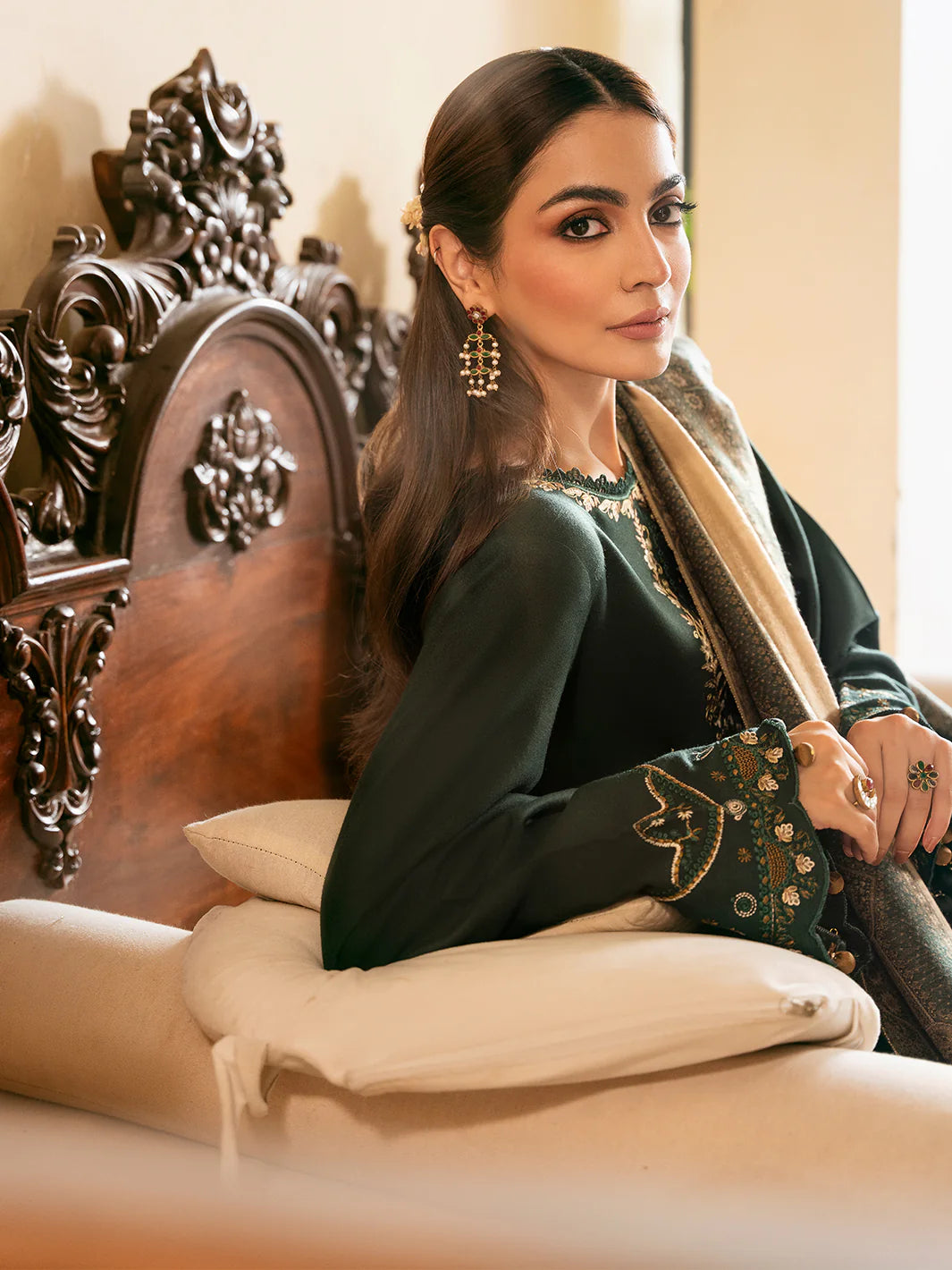 IZEL - Winter 3PC Unstitched Dhanak Embroidered With Printed Shawl