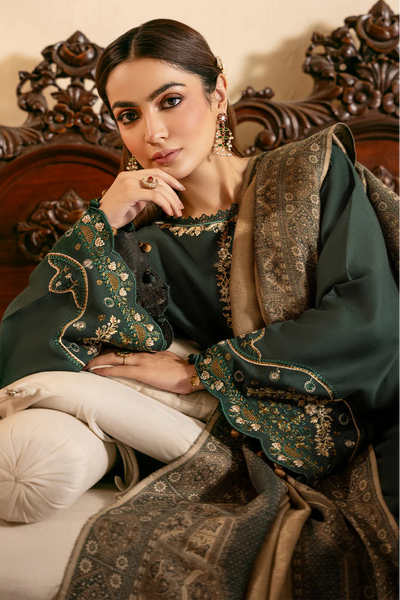 IZEL - Winter 3PC Unstitched Dhanak Embroidered With Printed Shawl