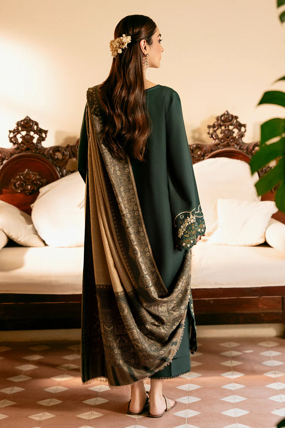 IZEL - Winter 3PC Unstitched Dhanak Embroidered With Printed Shawl