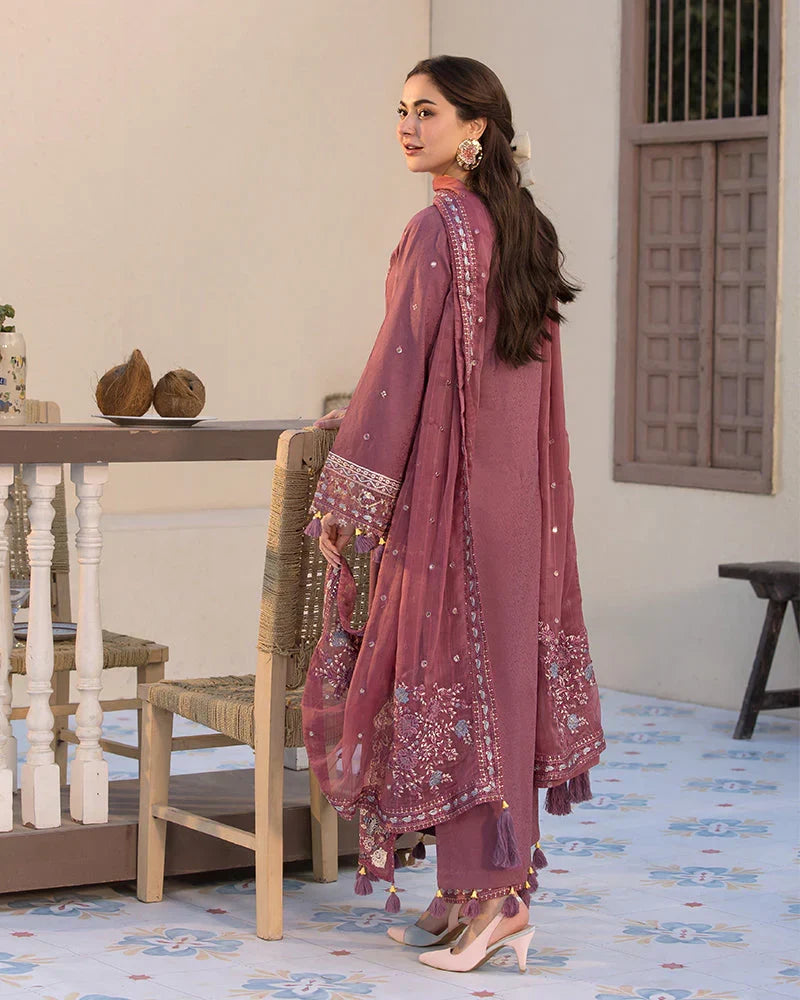 ALLYS - 3PC Dhanak Full Embroidered Suit With Full Embroidered Dhanak Shawl