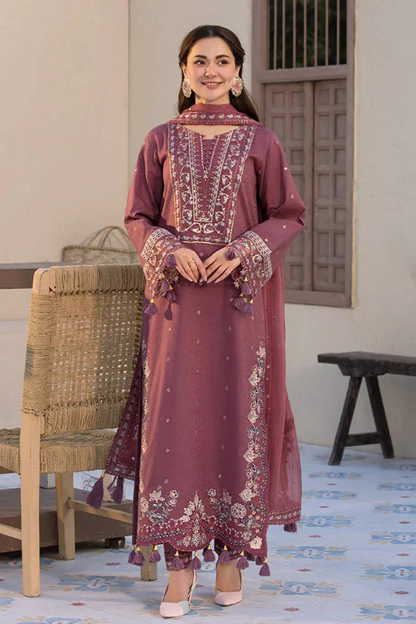 ALLYS - 3PC Dhanak Full Embroidered Suit With Full Embroidered Dhanak Shawl