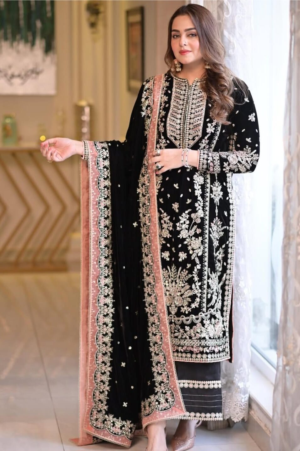 3 Piece - Unstitched Dhanak Stuff Full Embroidered Suit With Full Embroidered Shawl With Extra Patches