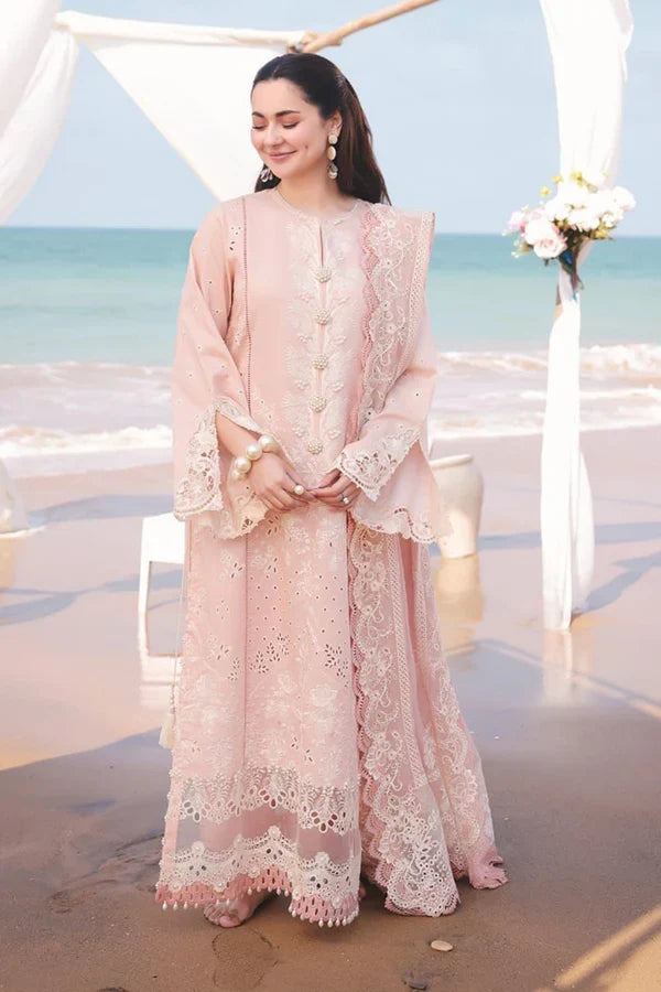 Qalamkaar - Unstitched 3PC Lawn Embroidered Shirt with Embroidered Khadi Net Dupatta
