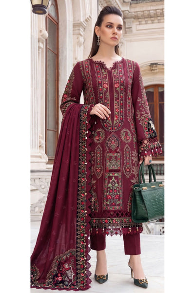 3 Piece - Unstitched Dhanak Stuff Full Embroidered Suit With Full Embroidered Shawl With Extra Patches