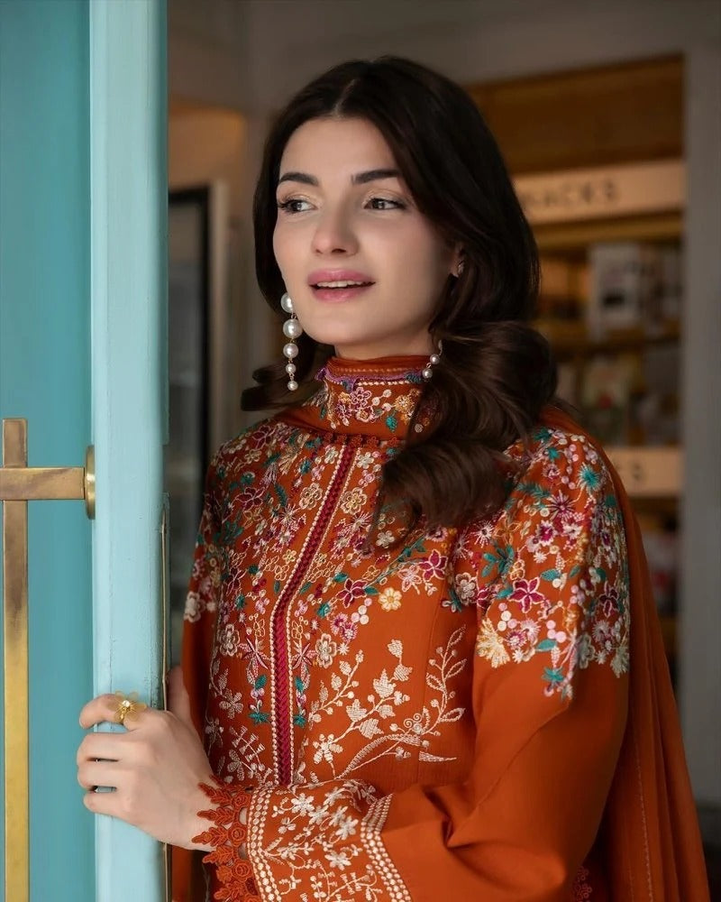 3PC EMBROIDERED DHANAK SUIT AS47