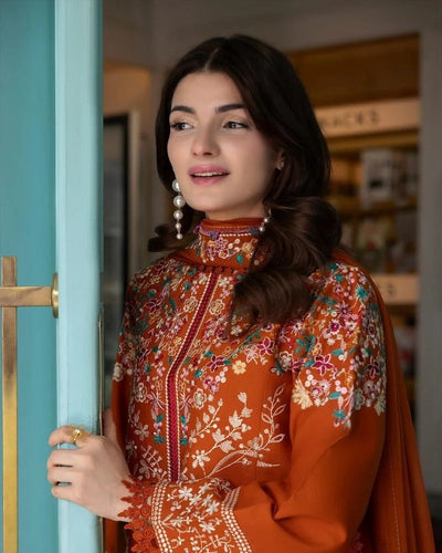 3PC EMBROIDERED DHANAK SUIT AS47