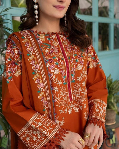 3PC EMBROIDERED DHANAK SUIT AS47