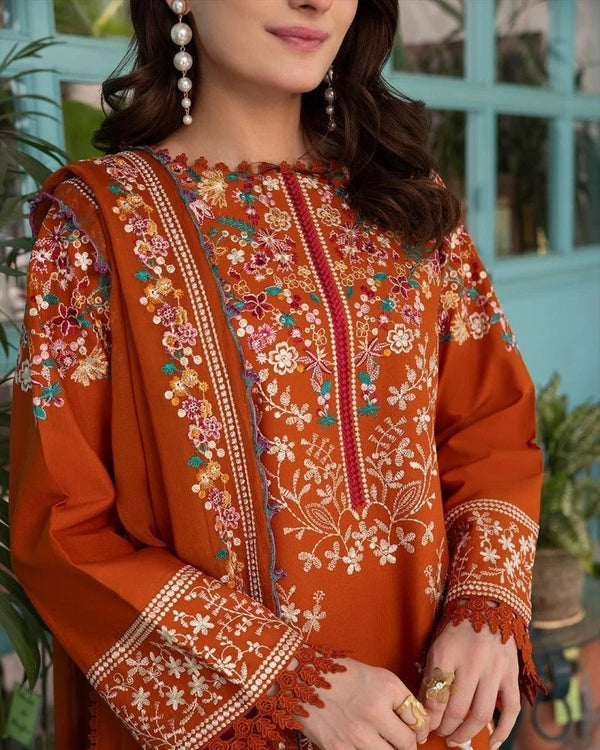 3PC EMBROIDERED DHANAK SUIT AS47