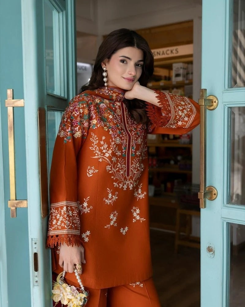 3PC EMBROIDERED DHANAK SUIT AS47