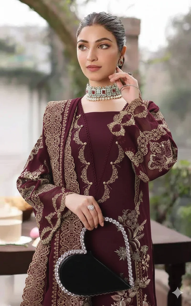 KAHF 3PC Dhank UNSTITCHED EMBROIDERED SUIT B103