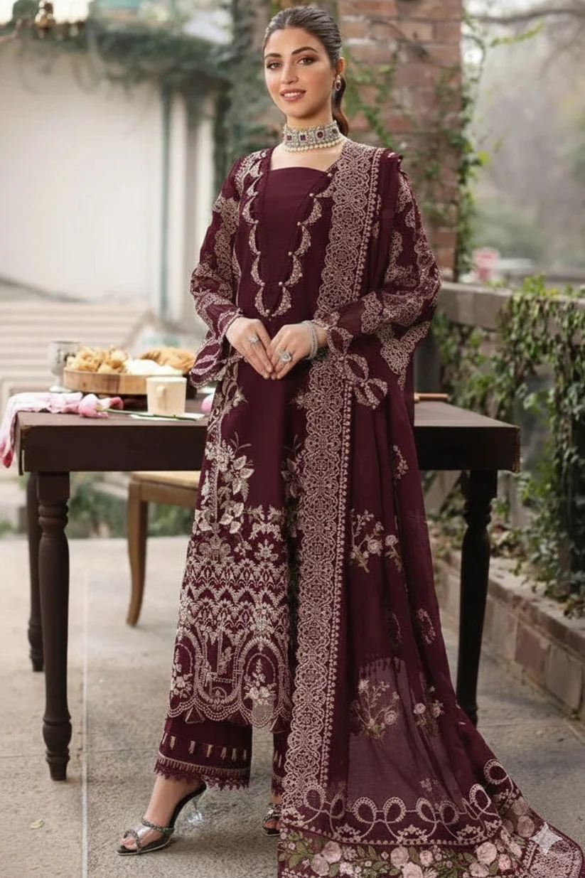 KAHF 3PC Dhank UNSTITCHED EMBROIDERED SUIT B103