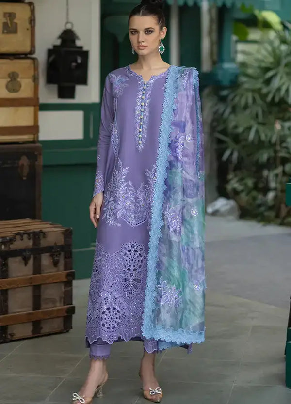 3 Piece Unstitched Heavy Embroidered Chickan Kari Pure Lawn Suit with Printed Lawn Dupatta