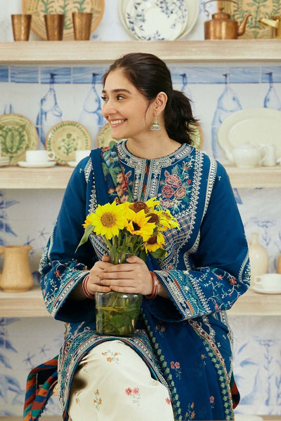 3 Piece Unstitched Heavy Embroidered Pure Lawn Suit with Fine Printed Lawn Dupatta