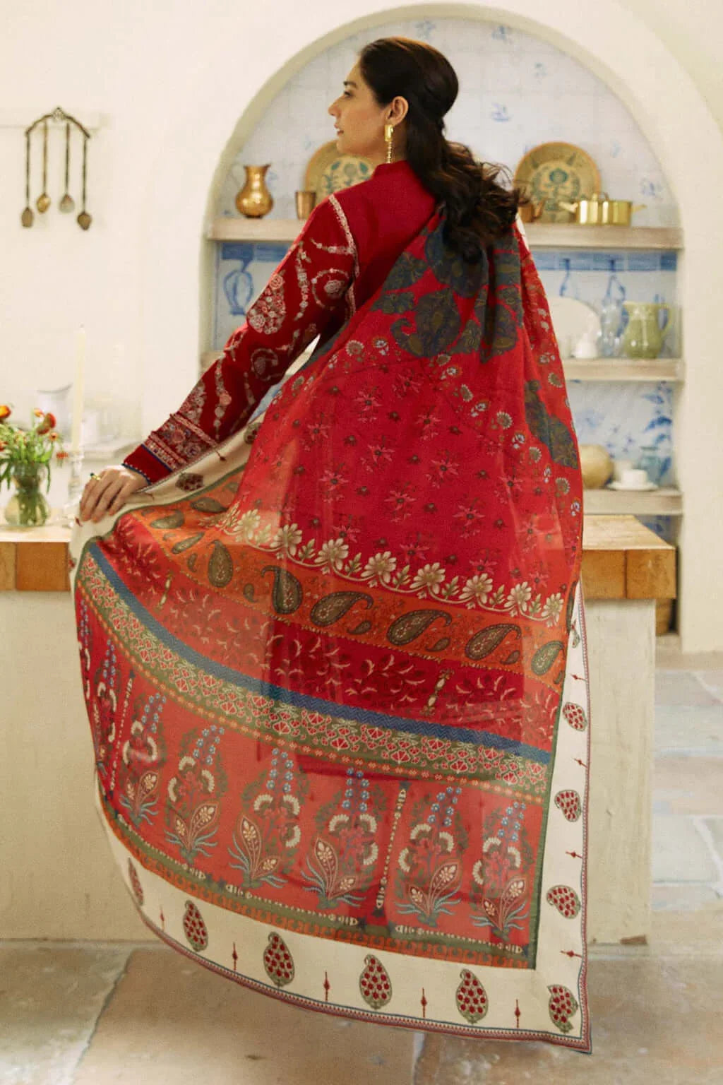 3 Piece Unstitched Heavy Embroidered Pure Lawn Suit with Fine Printed  Lawn Dupatta