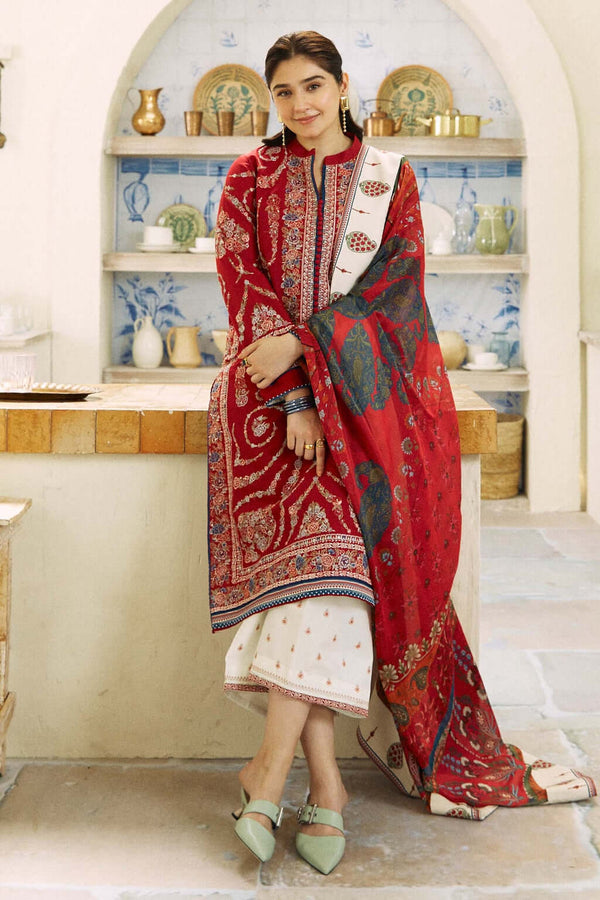 3 Piece Unstitched Heavy Embroidered Pure Lawn Suit with Fine Printed  Lawn Dupatta