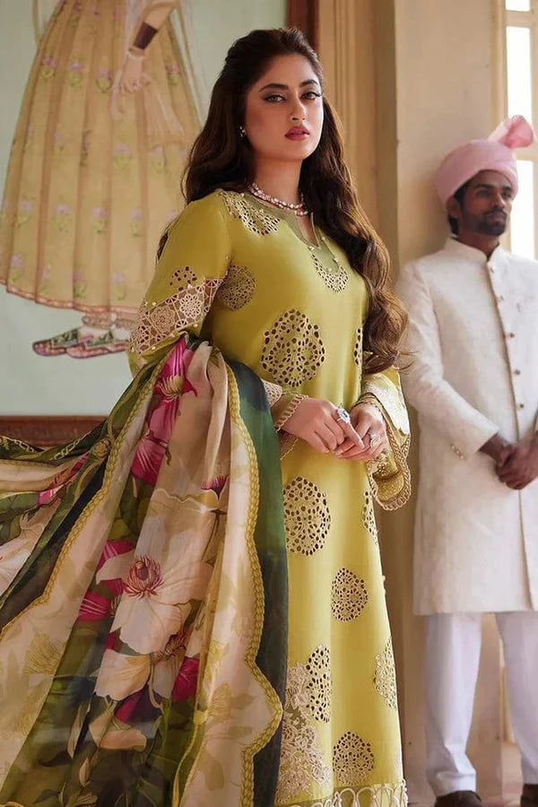 3 Piece Unstitched Heavy Embroidered Chickan Kari Pure Lawn Suit with Printed Lawn Dupatta